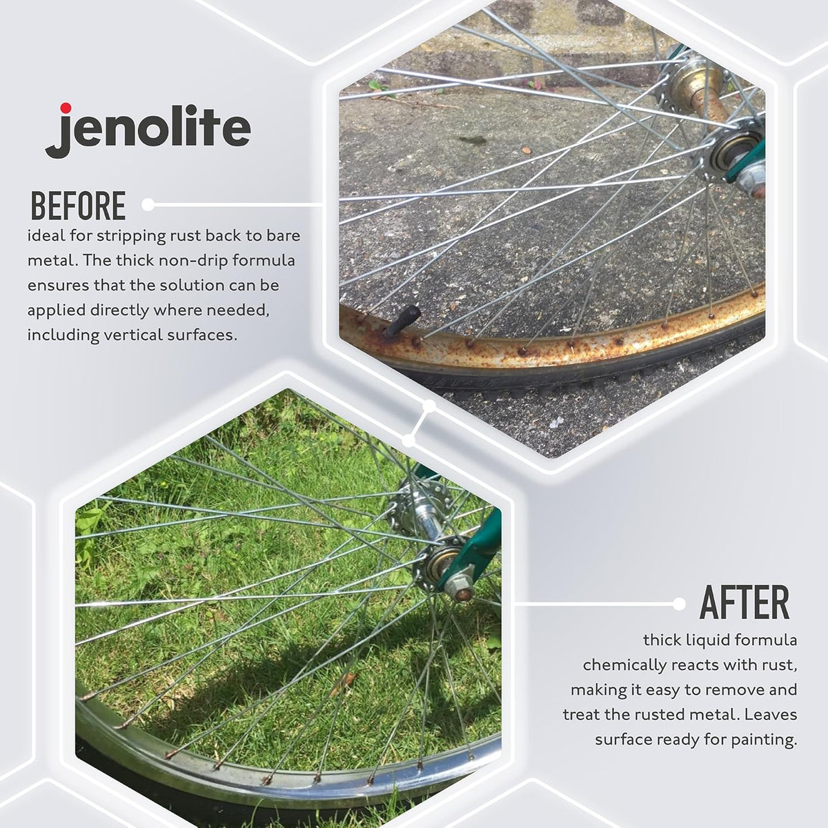 JENOLITE Rust Remover for Metal - Fast Acting No Drip Thick Liquid - Industrial Strength, Removes