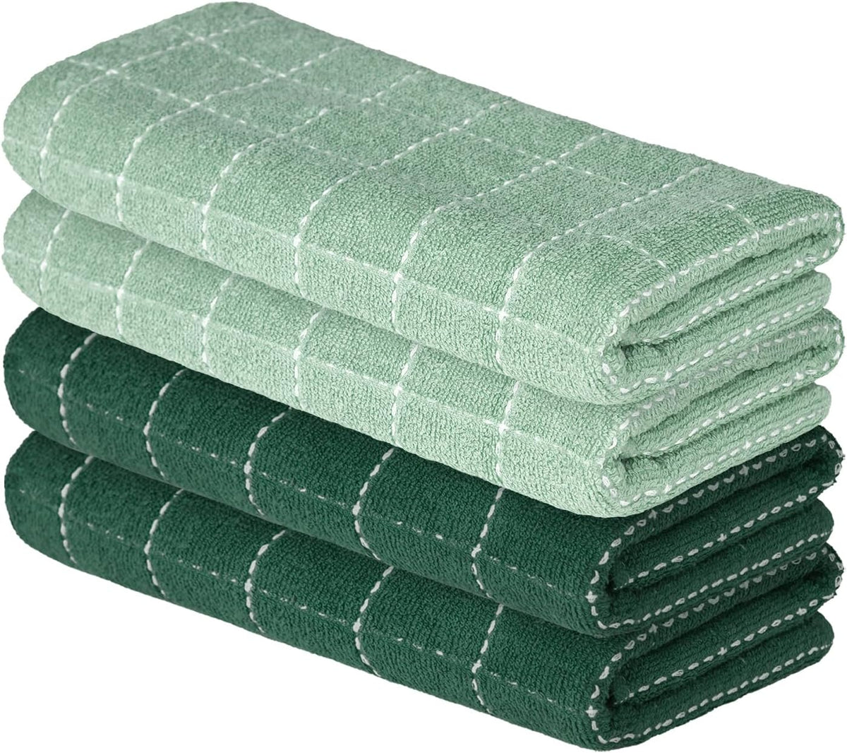 Artoid Mode Checkered Designed Cotton Dark Green Terry Kitchen Dish Towels, 15x25 Inch Soft