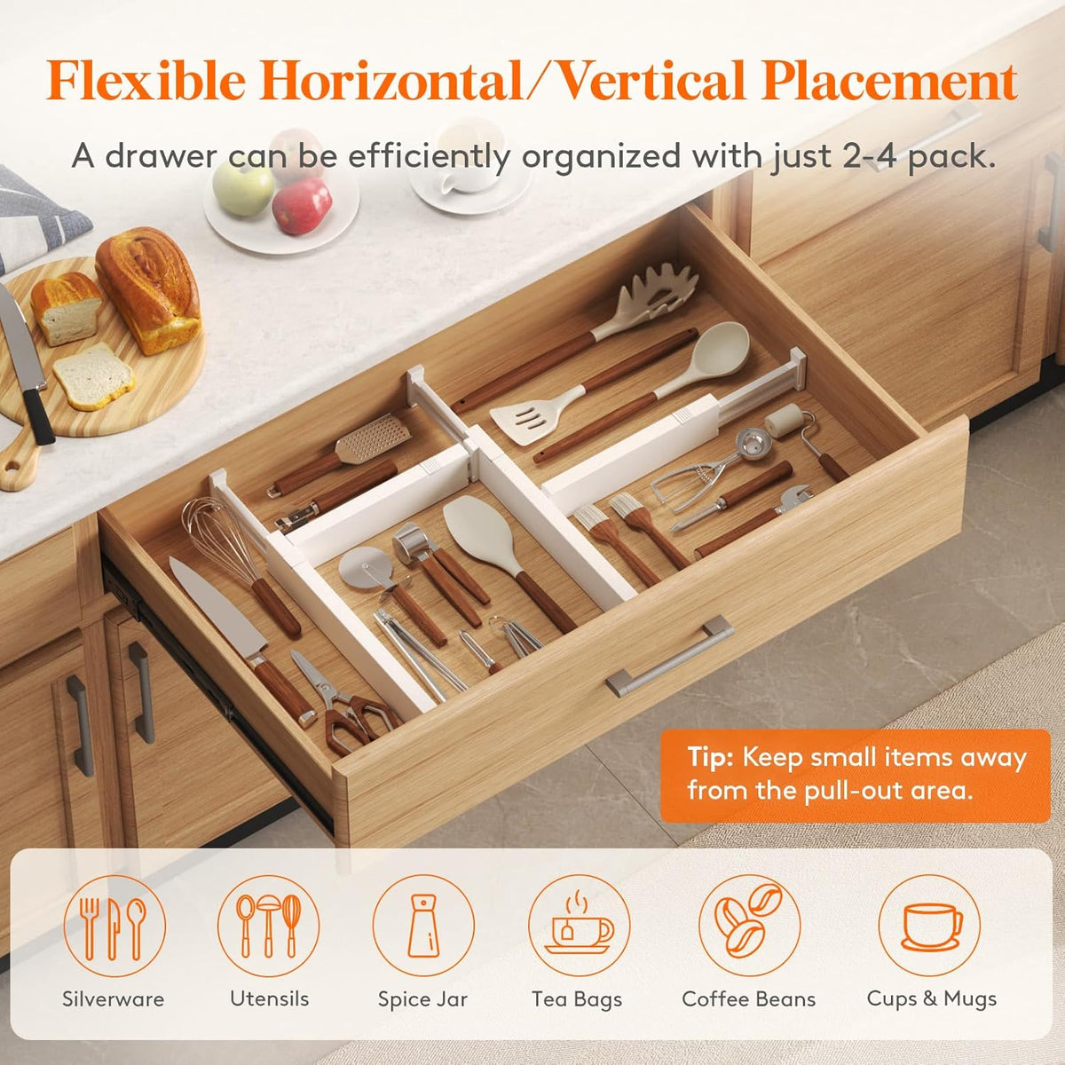 Lifewit 12 Pack Kitchen Drawer Dividers 2.36" High, 16"-22" Adjustable Drawer Organizer for