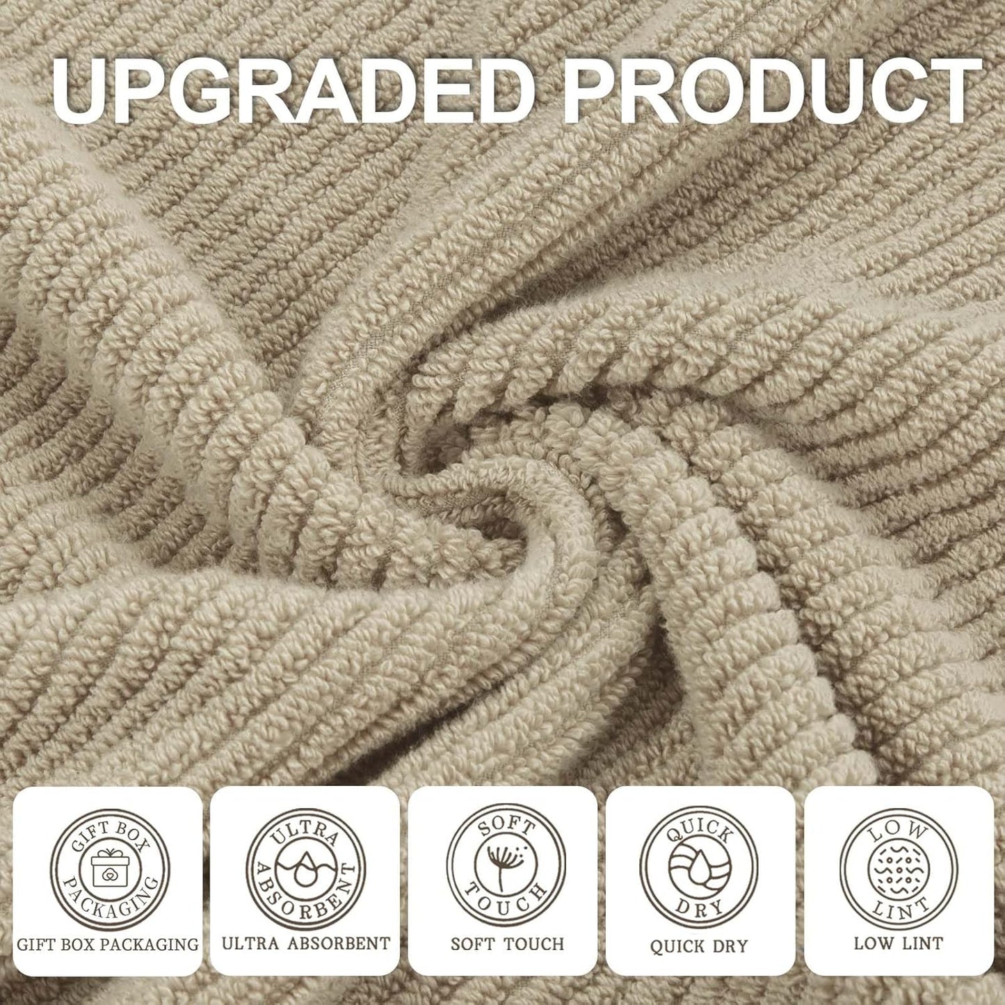 VOOVA & MOVAS Tan Bath Towels - 100% Cotton | Lightweight | Soft | Thick, 2 Bath 30"x56", 2 Hand