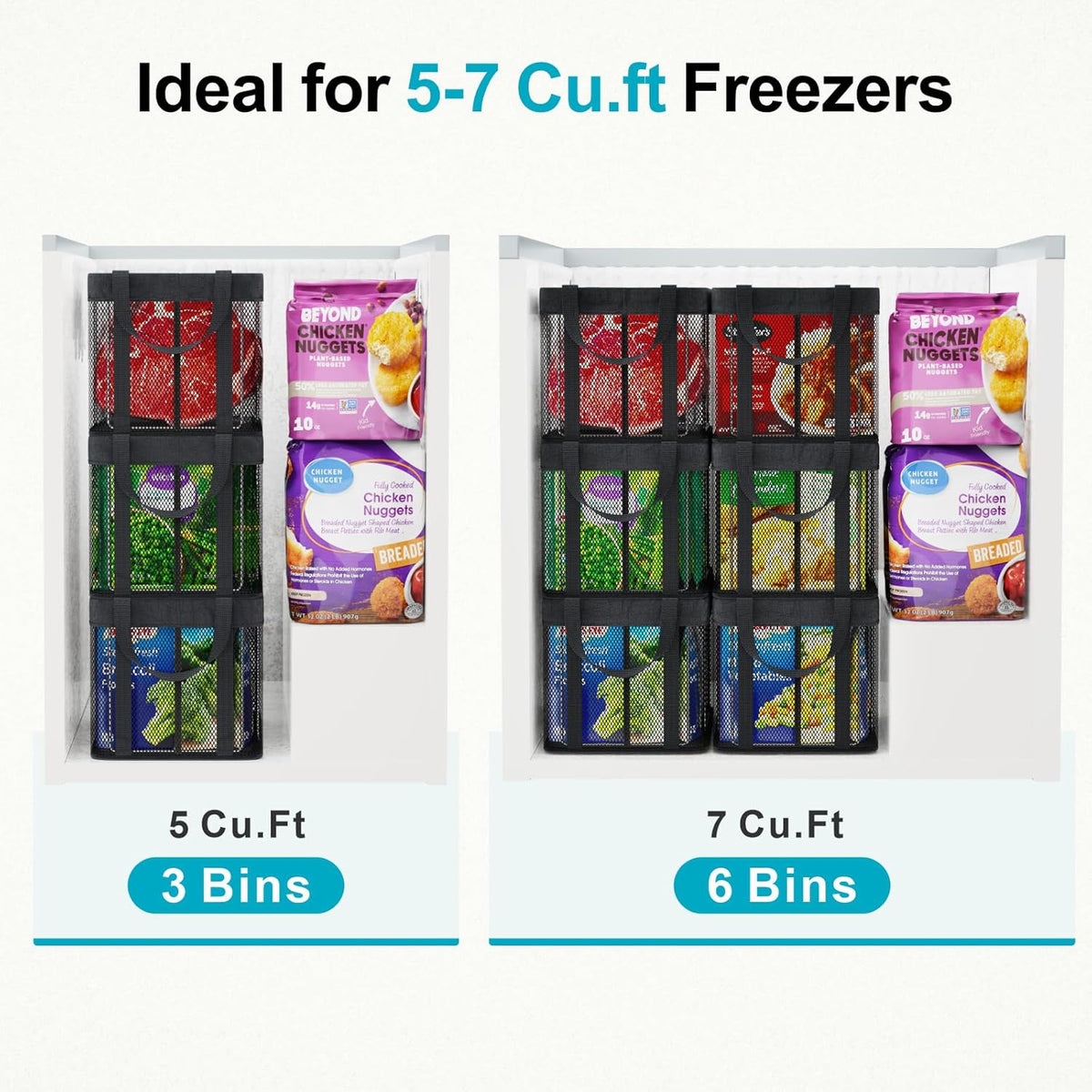 iSPECLE Deep Freezer Organizer Bins - 2 Pack Large Stackable Freezer Organizer Bins for 5 to 7