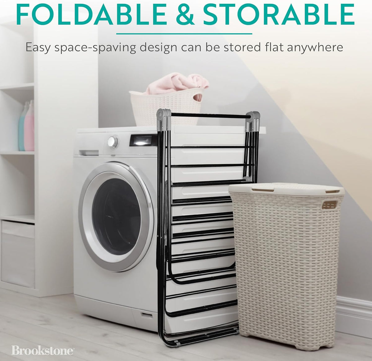 Brookstone 2 Tier Folding Rack – Indoor/Outdoor Collapsible Clothes Dryer Stand Laundry or Shoe