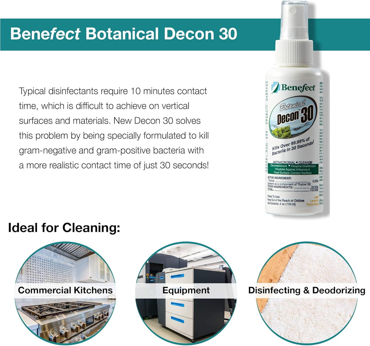 Benefect Botanical Decon 30 Disinfectant Cleaner, 4 oz. Spray Bottle, Light Lemon & Thyme Scent