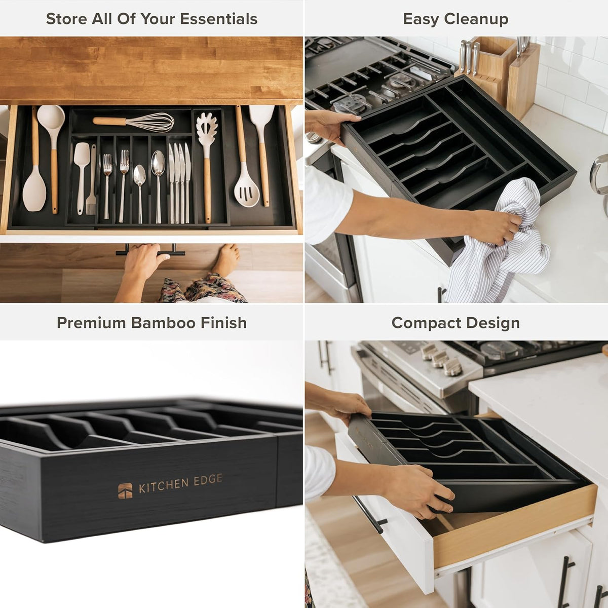 KitchenEdge Premium Silverware, Flatware and Utensil Organizer for Kitchen Drawers, Food-Safe