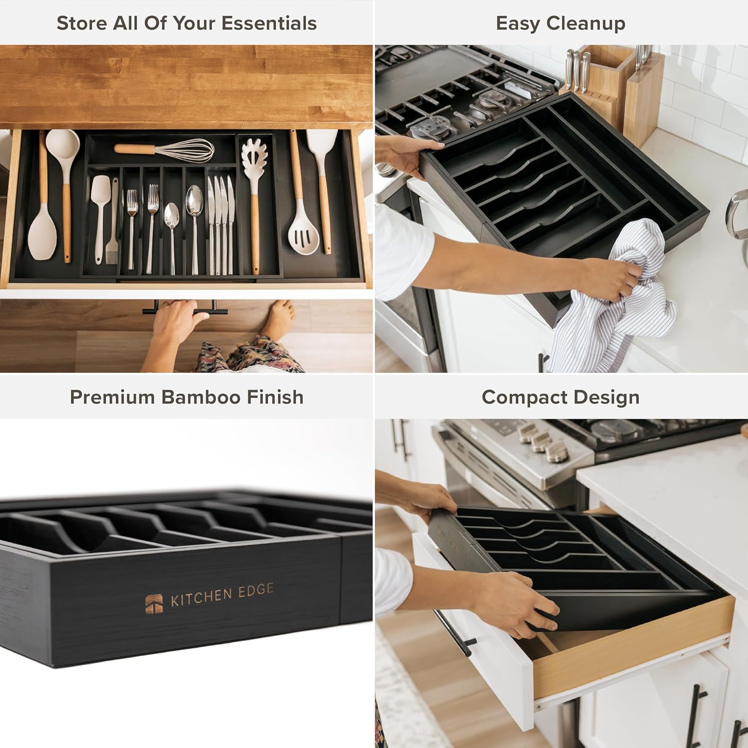 KitchenEdge Premium Silverware, Flatware and Utensil Organizer for Kitchen Drawers, Food-Safe