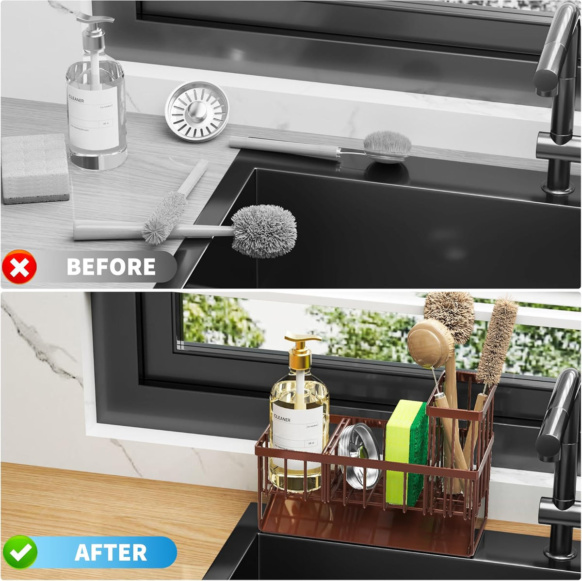 Cisily Kitchen Sink Caddy, Sponge Holder for Kitchen Sink, Kitchen Sink Organzier and Storage with