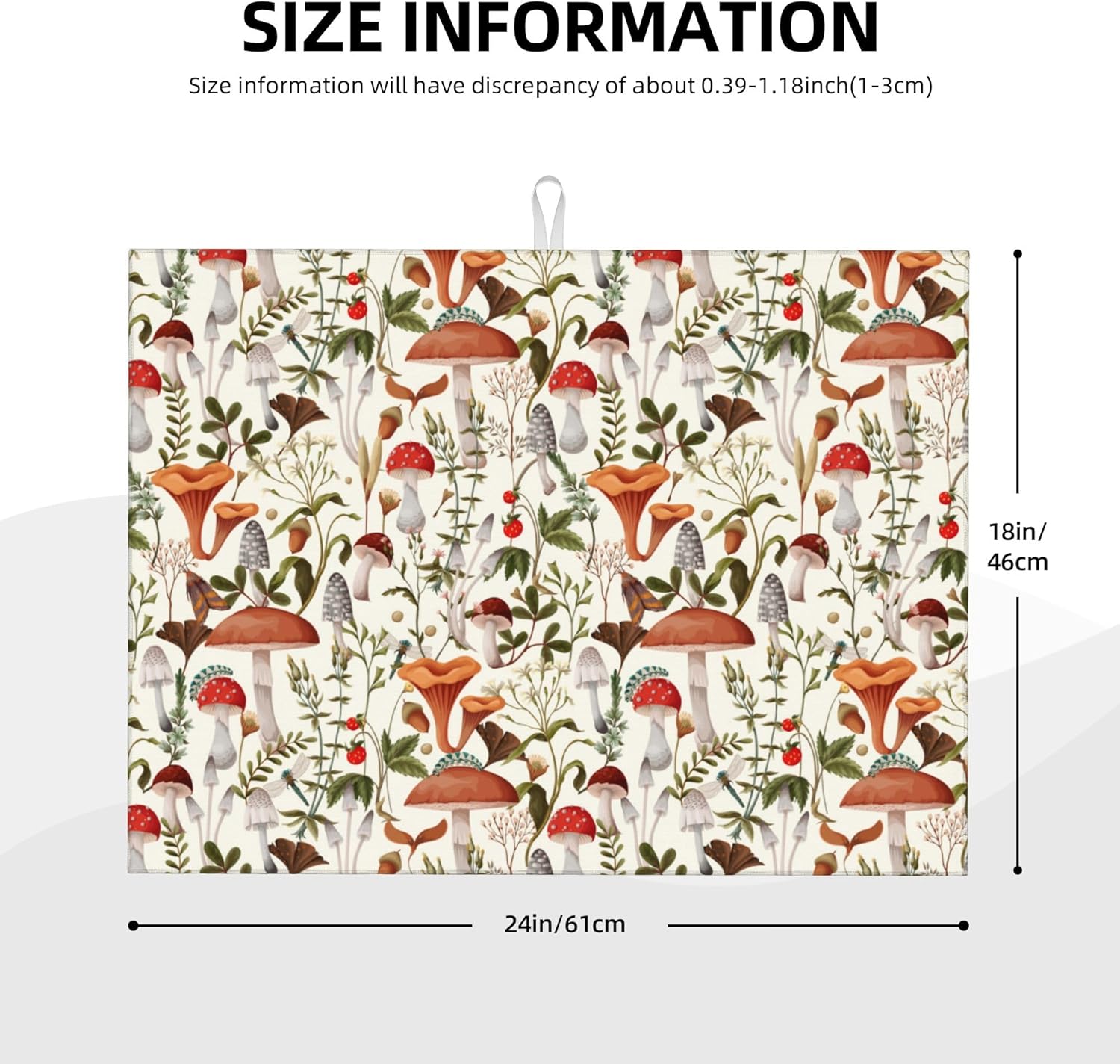 Boho Mushroom Decor Microfiber Dish Drying Mat for Kitchen Counter 18"x24" Botanic Plant Beige