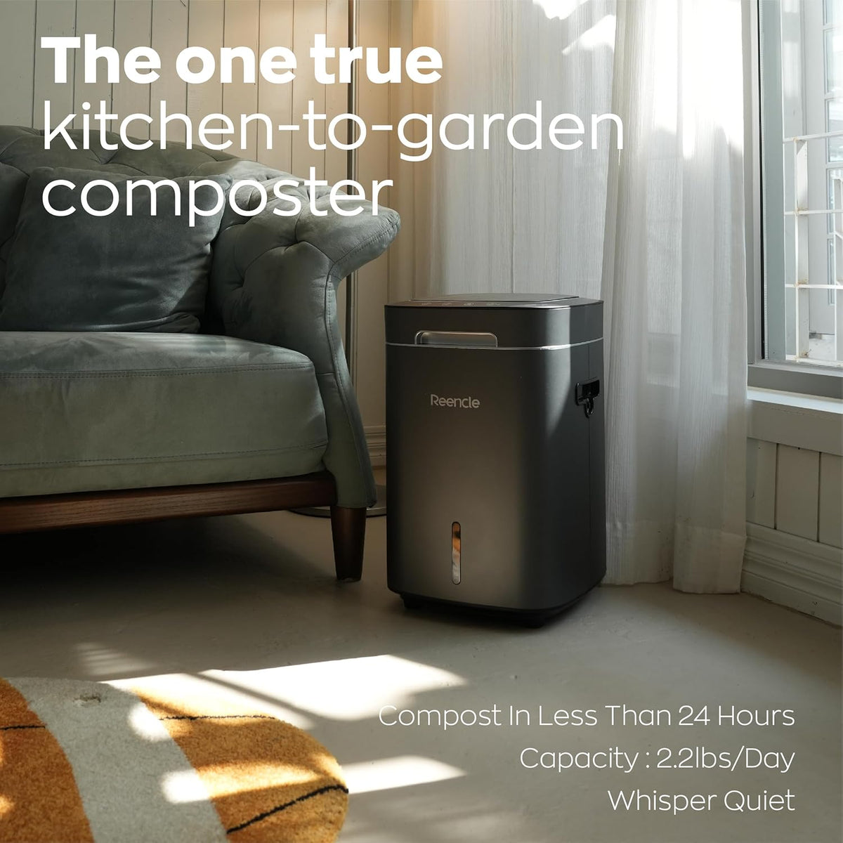 Reencle Prime Electric Composter - 14L Kitchen Composter, Decomposes Up to 2.2 lbs Food Waste
