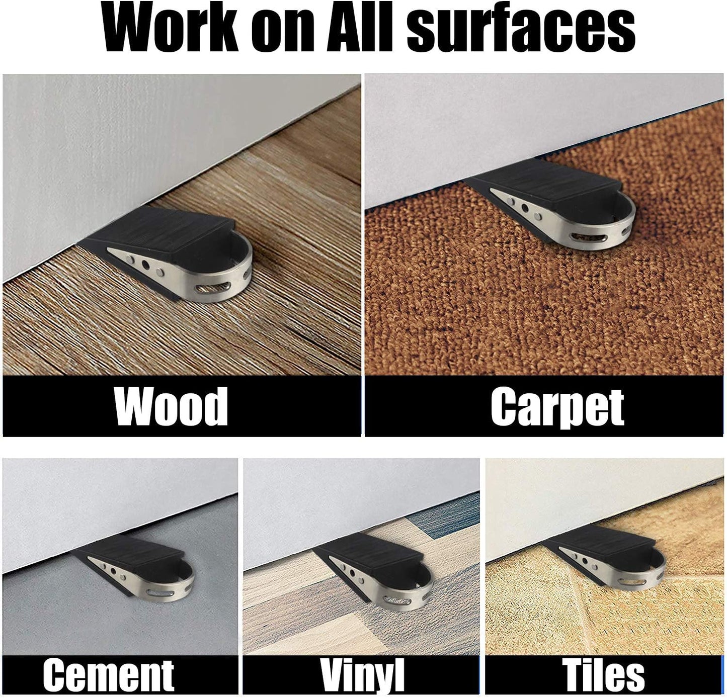 JQK Heavy Duty Door Stopper Rubber Wedge, 304 Stainless Steel Security Door Stops Works On All