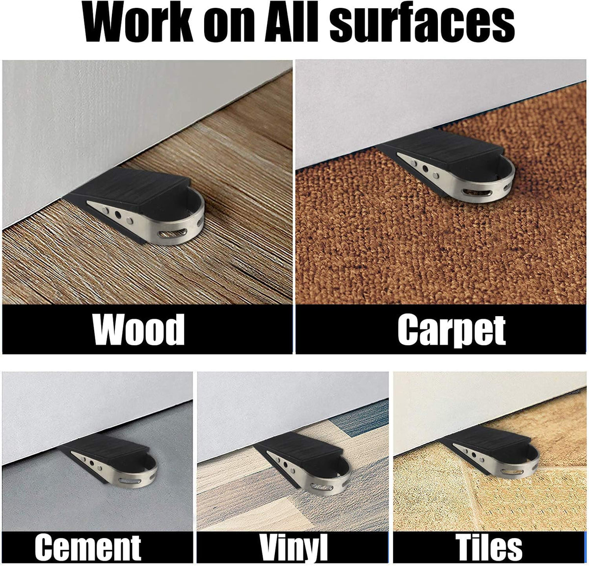 JQK Heavy Duty Door Stopper Rubber Wedge, 304 Stainless Steel Security Door Stops Works On All