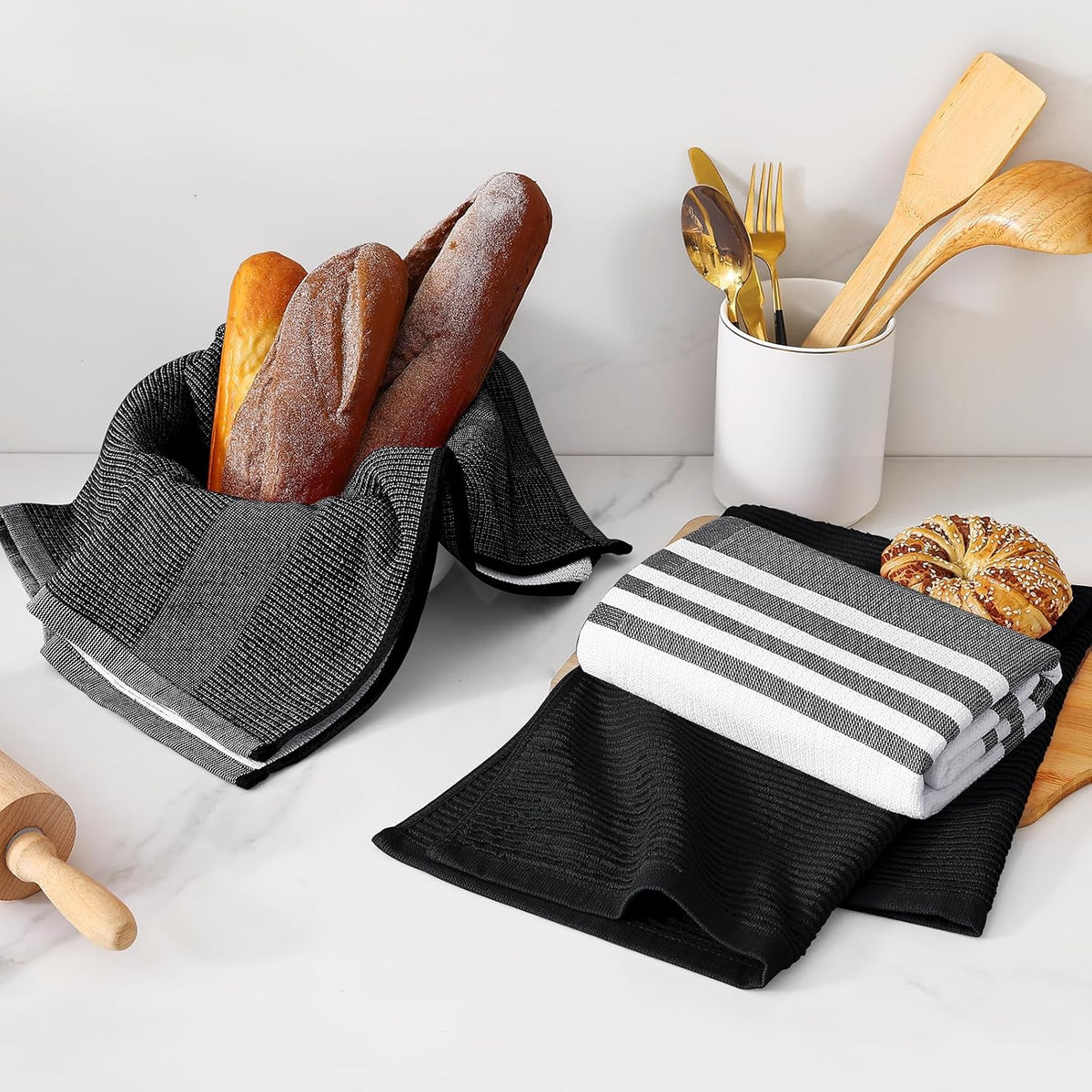 Homaxy Premium Kitchen Towels(18”x 28”, 3 Pack), Large Cotton 380 GSM Kitchen Hand Towels, Soft and