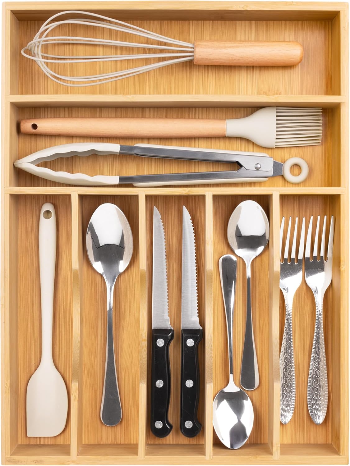 Bellsal Natural Utensil Organizer 12.5 Inch Silverware Organizer for Drawer Utensil Holder Cutlery