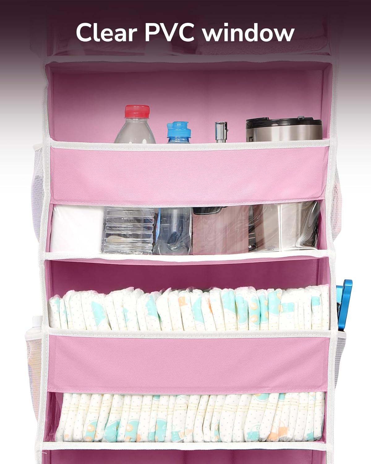 ULG 1 Pack Over Door Organizer with 5 Large Pockets 10 Mesh Side Pockets, 44 lbs Weight Capacity