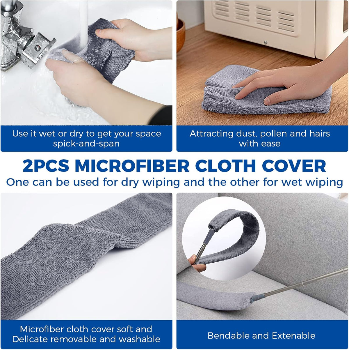 Retractable Gap Dust Cleaner Cleaning Tools with 2 Microfiber Dusting Cloths Long Handle 60inches