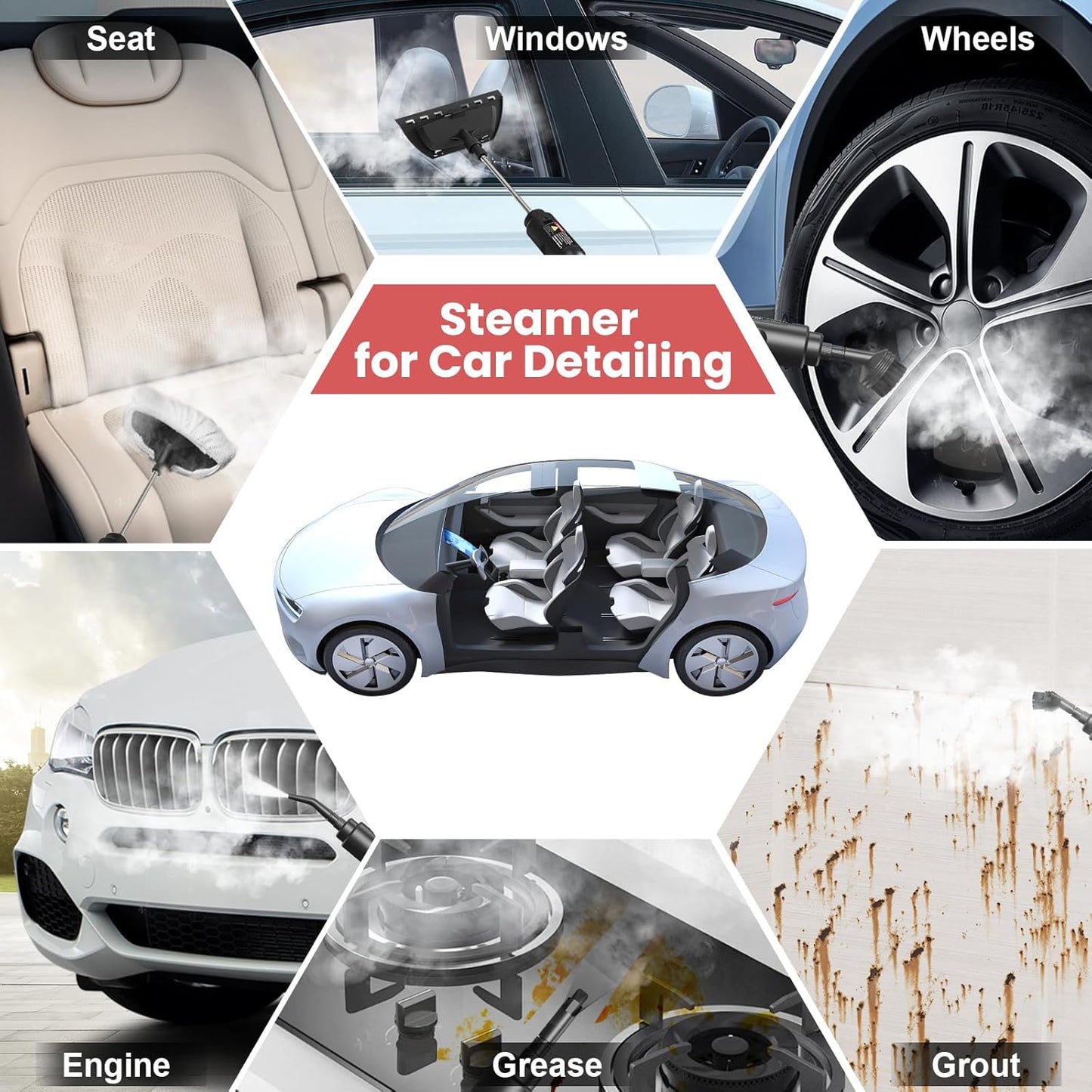 Handheld Steam Cleaner for Home, 2500W High Pressure Steam Cleaner for Car Detailing, 3 Steam