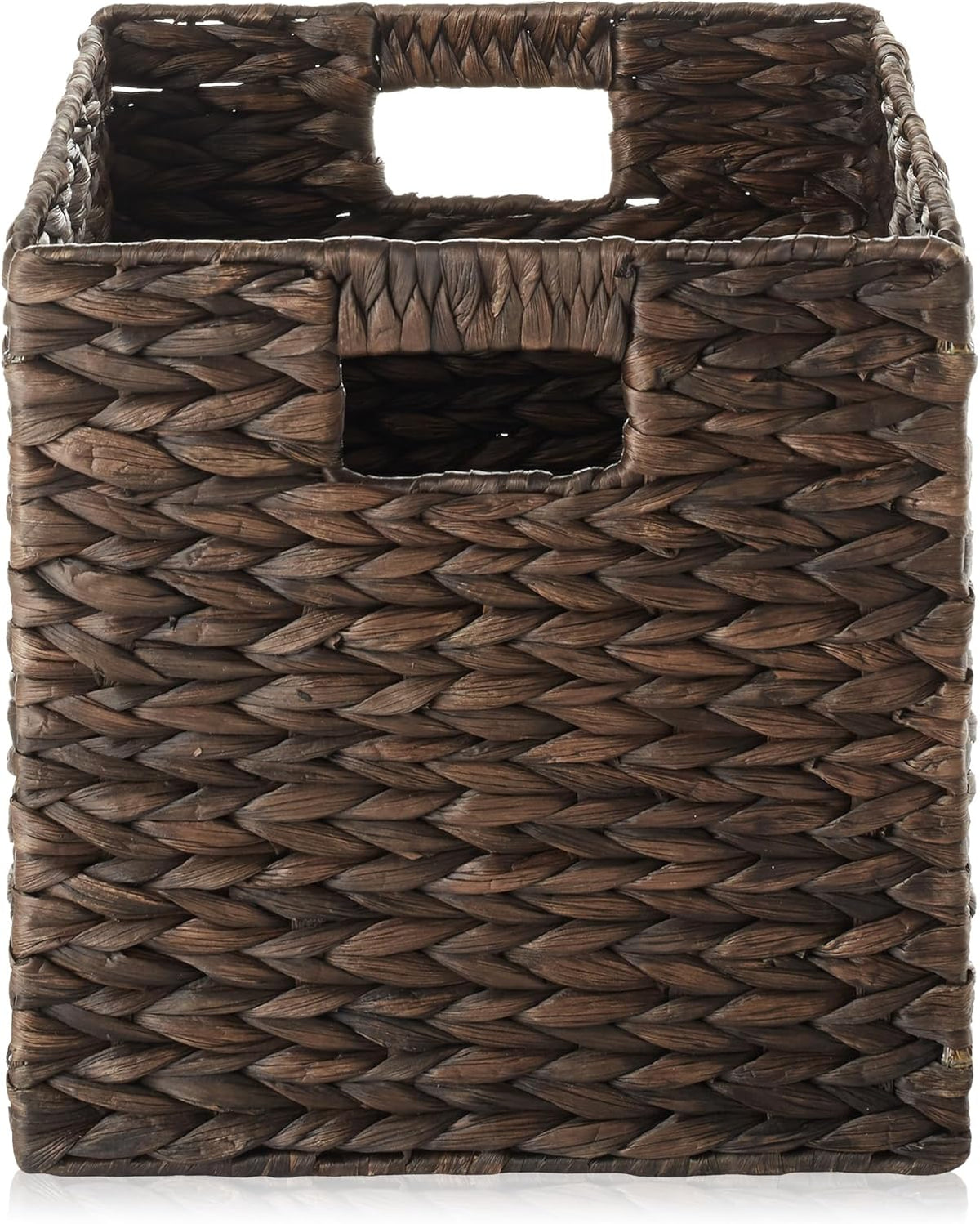 Casafield 10.5" x 10.5" Water Hyacinth Storage Baskets, Espresso - Set of 4 Collapsible Cube
