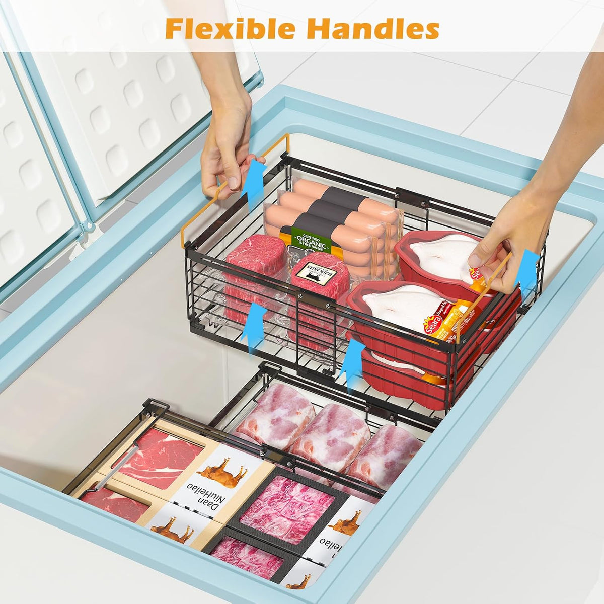 NADAMOO Freezer Organizer Bins, 3 Packs Large Expandable Stackable Chest Freezer Containers with