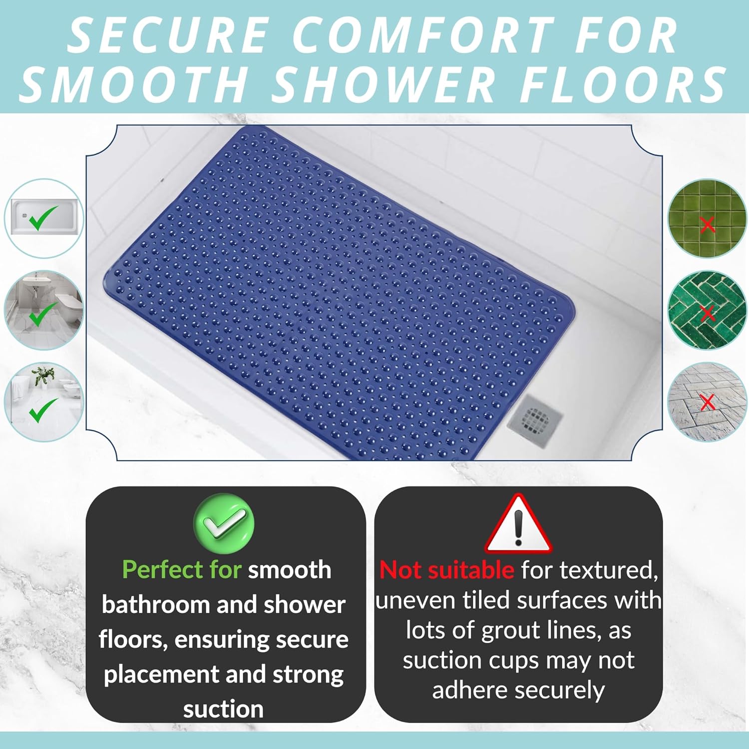 ENKOSI Extra Large Shower Mat Non Slip - 47 x 32 inch - XL Bathroom Shower Mat - Large Shower Matts