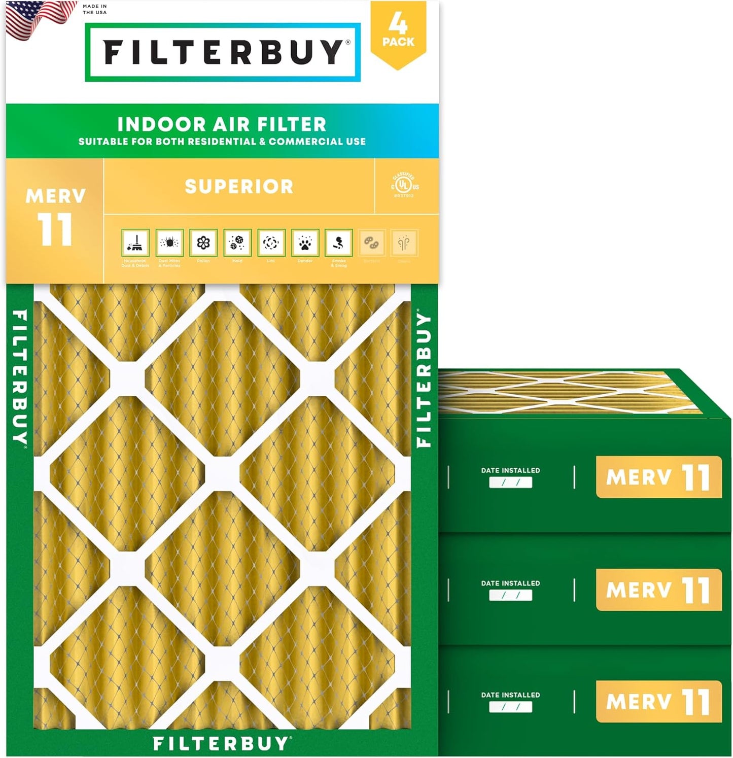 Filterbuy 14x25x4 Air Filter MERV 11 (MPR 1200) Allergen Defense Replacement (4-Pack)
