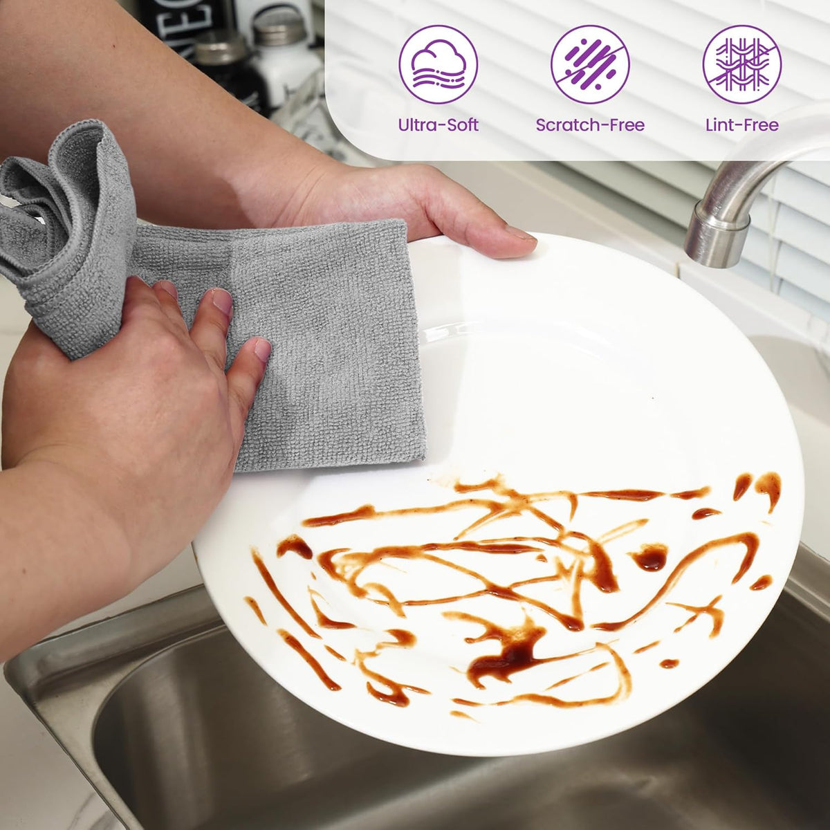 Microfiber Cleaning Cloths - 12 Pack, Grey, 12.2" x 12.2", Lint-Free, Streak-Free, Absorbent