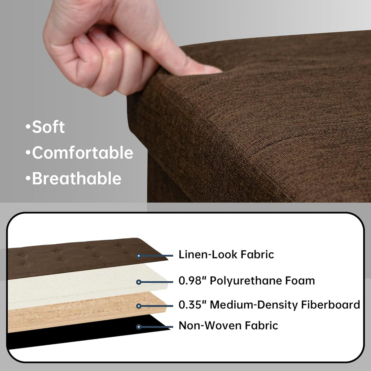GLAXYFUR 43 Inches Folding Storage Ottoman Bench, Storage Chest, Footrest for Entryway, Living