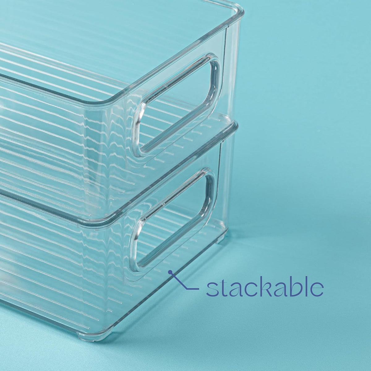 Plastic Food Storage 4 Pack Clear Container Bin with Handles for Organizing Kitchen, Pantry