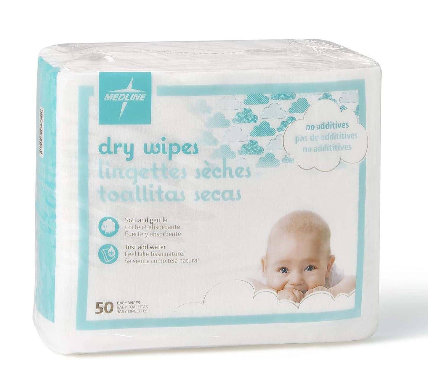 Medline Ultrasoft Disposable Dry Cleansing Cloths, Fragrance-Free, 10 x 13 inches, 50 per Bag, One