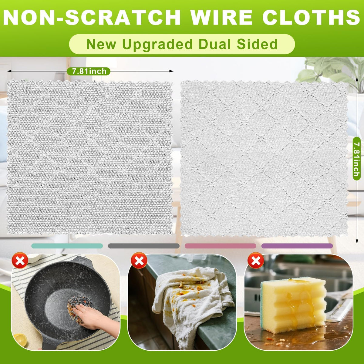 12 Pcs Multipurpose Wire Dishwashing Rag, Upgraded Double-Layer Non-Scratch Wire Dish Cleaning
