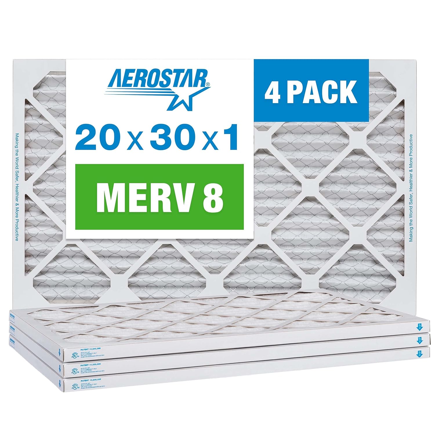 Aerostar 20x30x1 MERV 8 - 4 Count - High Efficiency Pleated HVAC, Furnace & Air Conditioner Filters