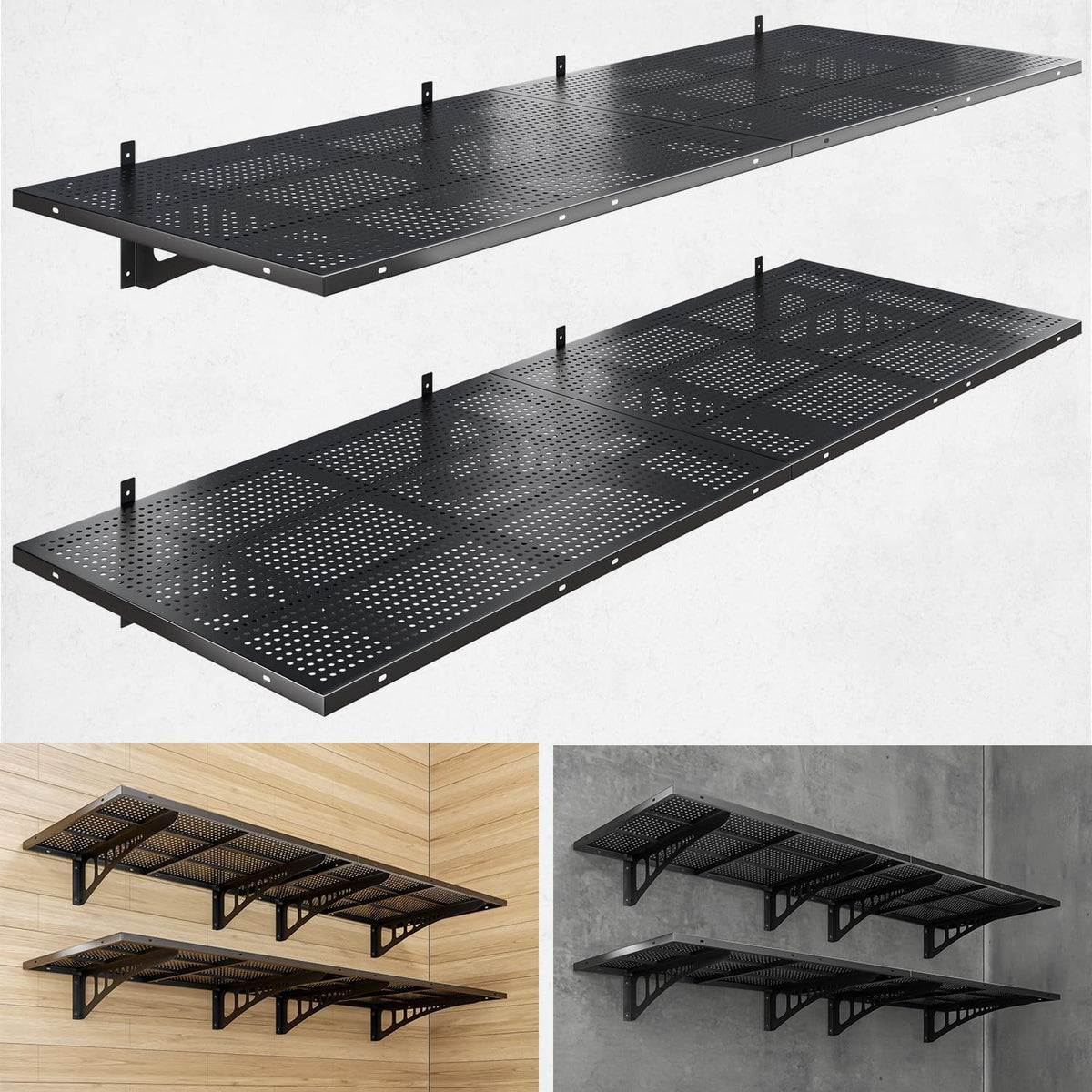 4-Pack 2x3ft Heavy Duty Garage Wall Shelving, 1000 lbs Load Capacity, Garage Shelving Wall Mounted