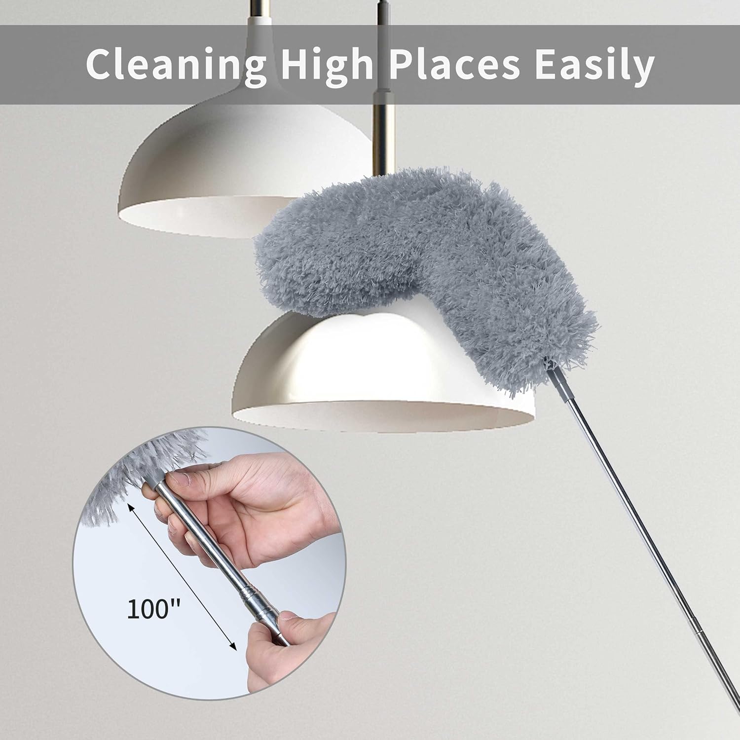 BOOMJOY Microfiber Feather Duster with 100 inches Extension Pole, Dusters for Cleaning High