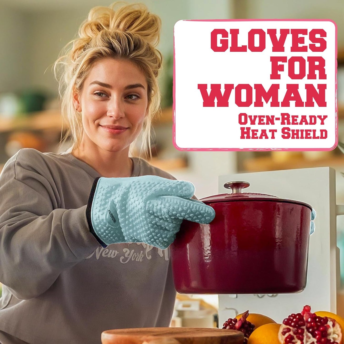 KITCHEN PERFECTION XL Silicone Smoker Oven Gloves for Women -Extreme Heat Resistant BBQ Gloves