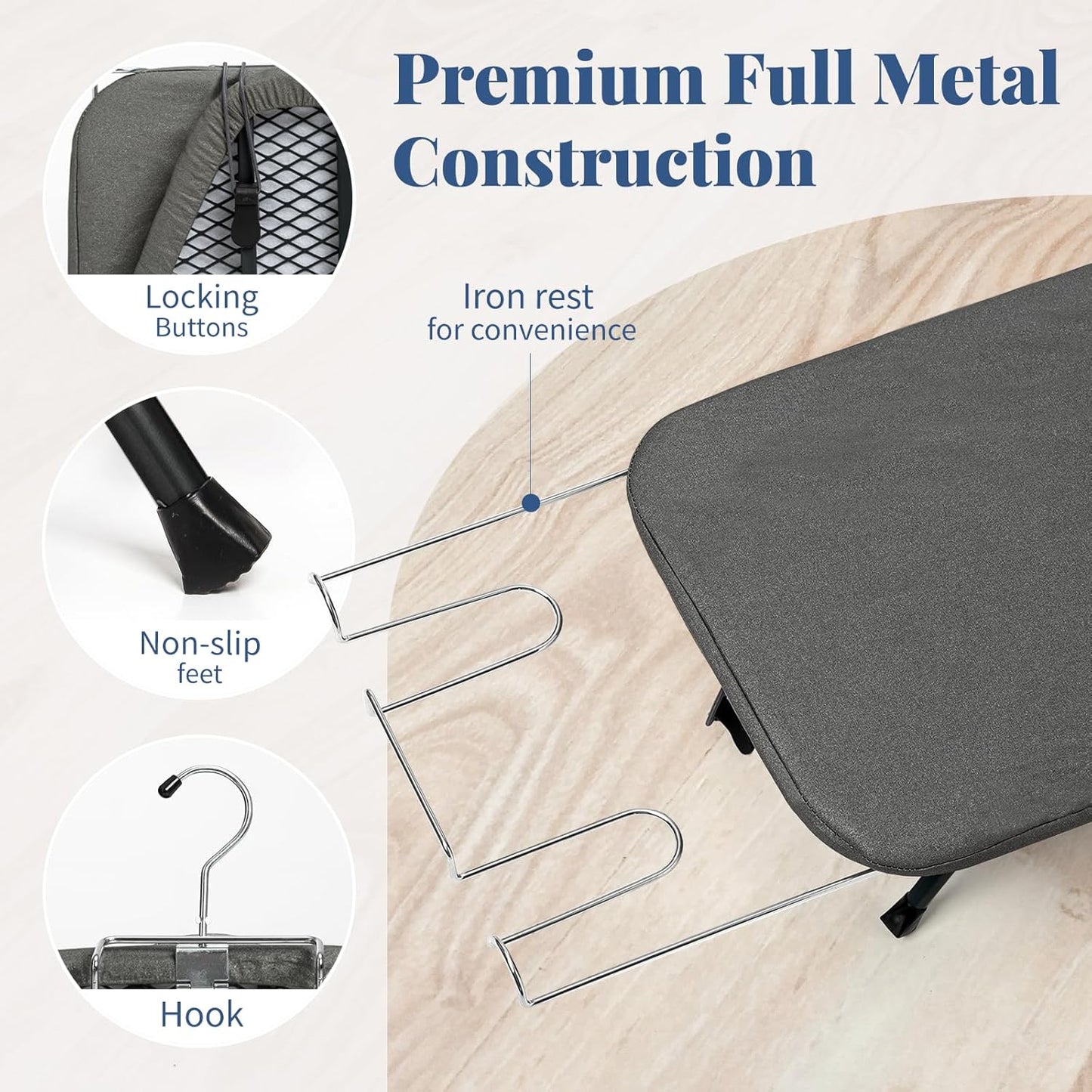 Small Ironing Board Foldable, BlissBoard Tabletop Iron Board with Cover and Pad, Metal Frame Mini