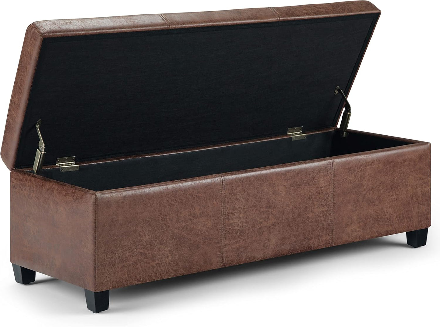 SIMPLIHOME Avalon 48 inch Wide Contemporary Rectangle Storage Ottoman Bench in Distressed Umber