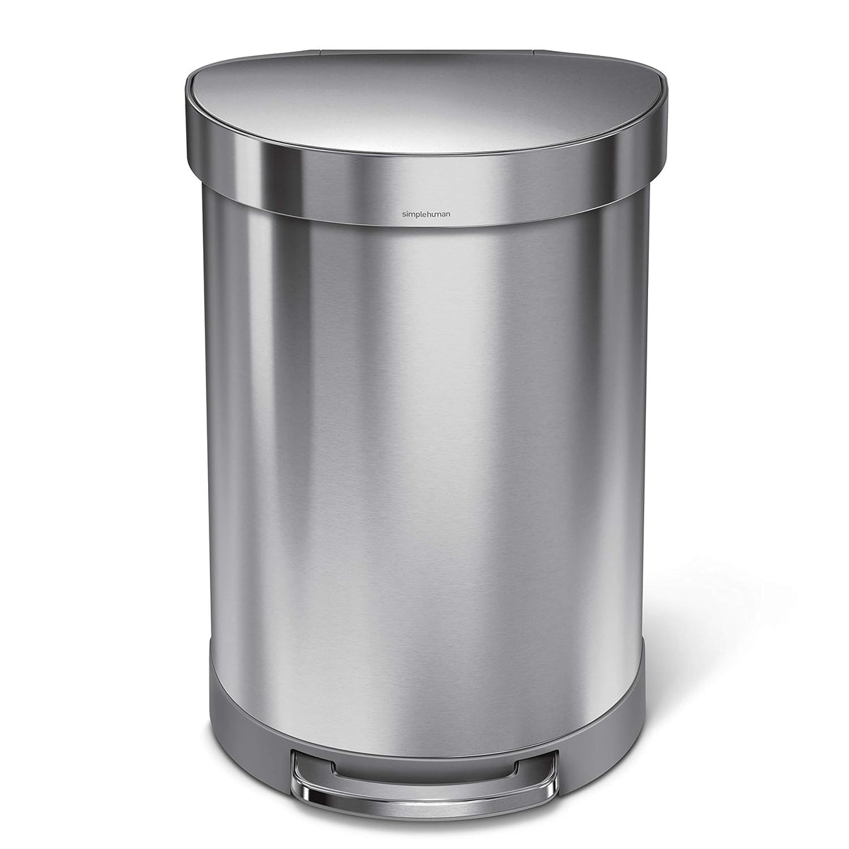 simplehuman 60 Liter Semi-Round Hands-Free Kitchen Step Stainless Steel Trash Can with Soft-Close