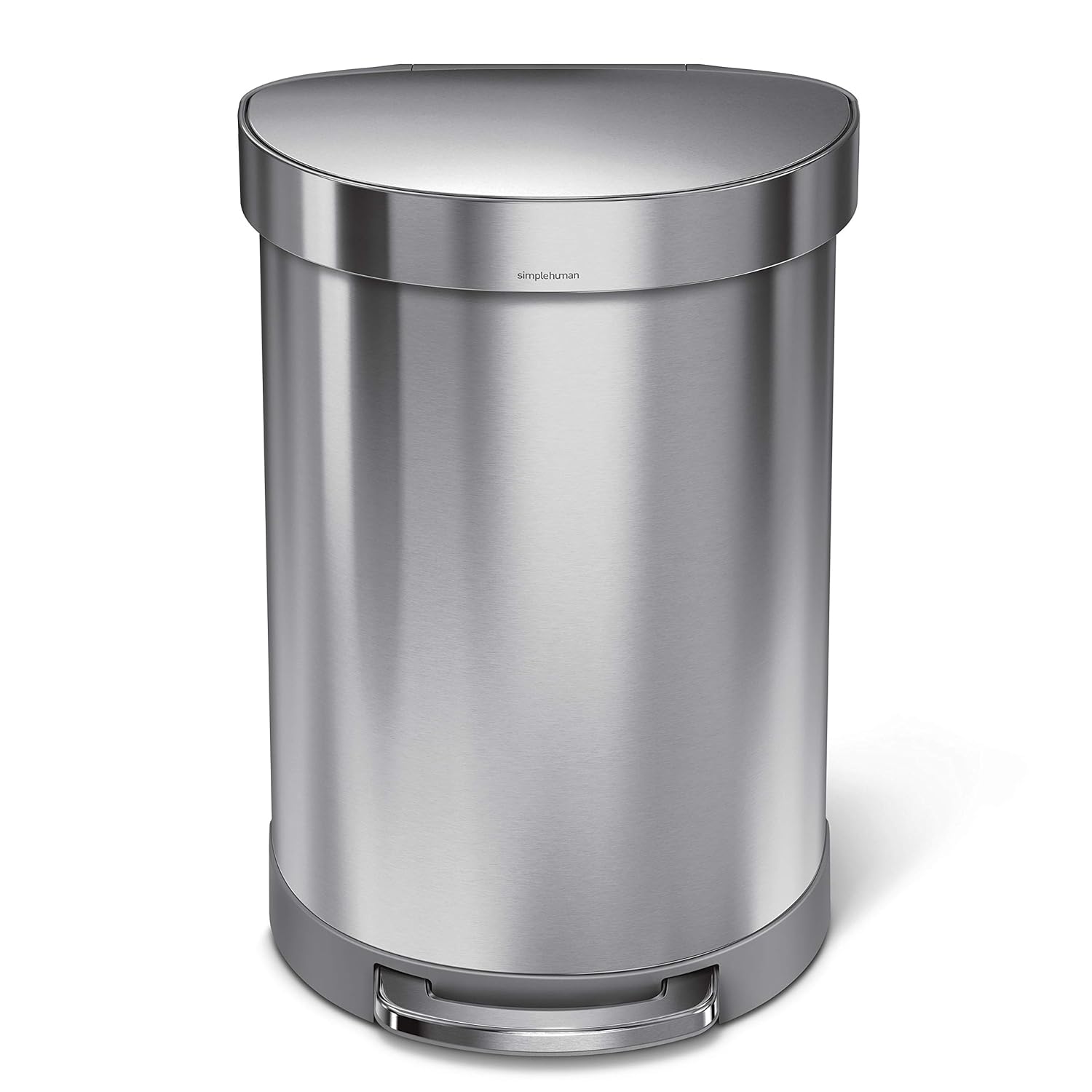 simplehuman 60 Liter Semi-Round Hands-Free Kitchen Step Stainless Steel Trash Can with Soft-Close