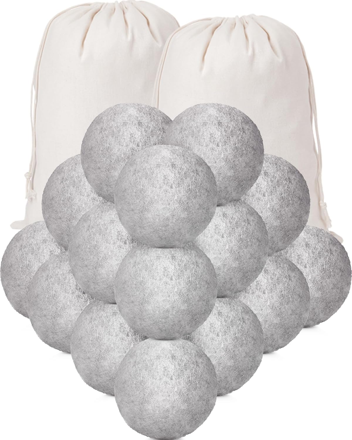 Kenning 26 Pieces Wool Dryer Balls Set, 24 Reusable Dryer Balls with 2 Muslin Bags Fabric Softener