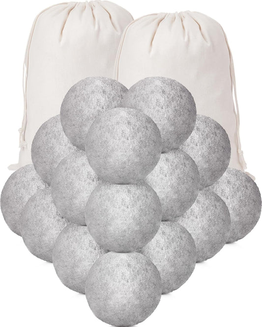 Kenning 26 Pieces Wool Dryer Balls Set, 24 Reusable Dryer Balls with 2 Muslin Bags Fabric Softener