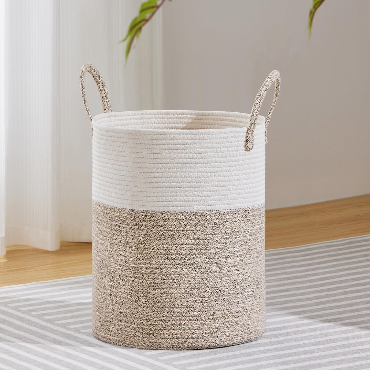 VIPOSCO Large Laundry Hamper, Tall Woven Rope Storage Basket for Blanket, Toys, Dirty Clothes in