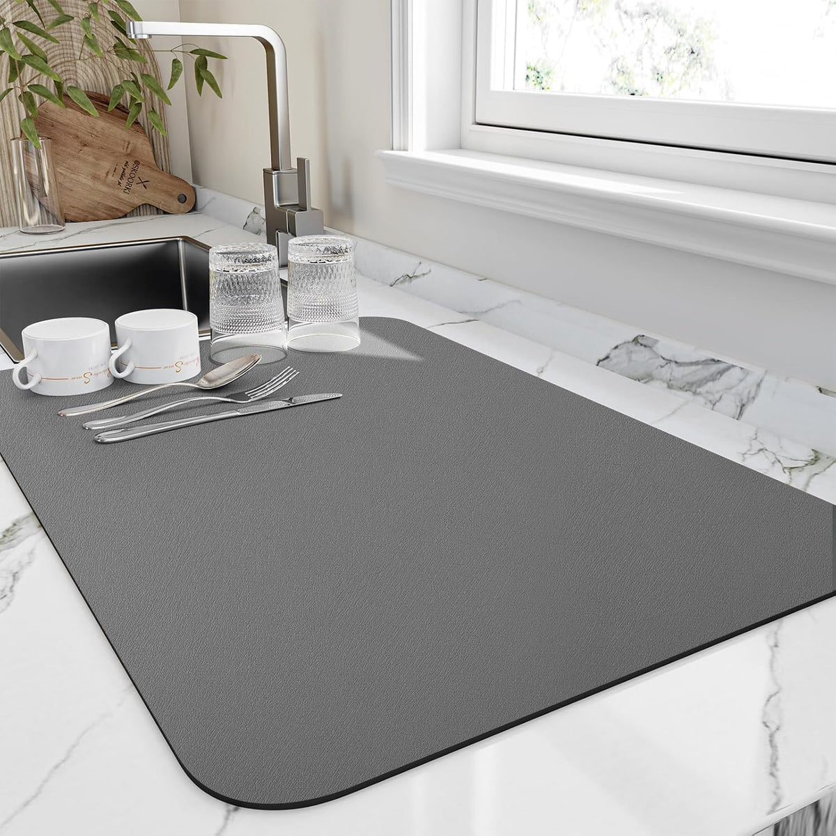 Dish Drying Mat for Kitchen Counter, Heat Resistant Drainer Mats with Non-slip Rubber Backed, Hide