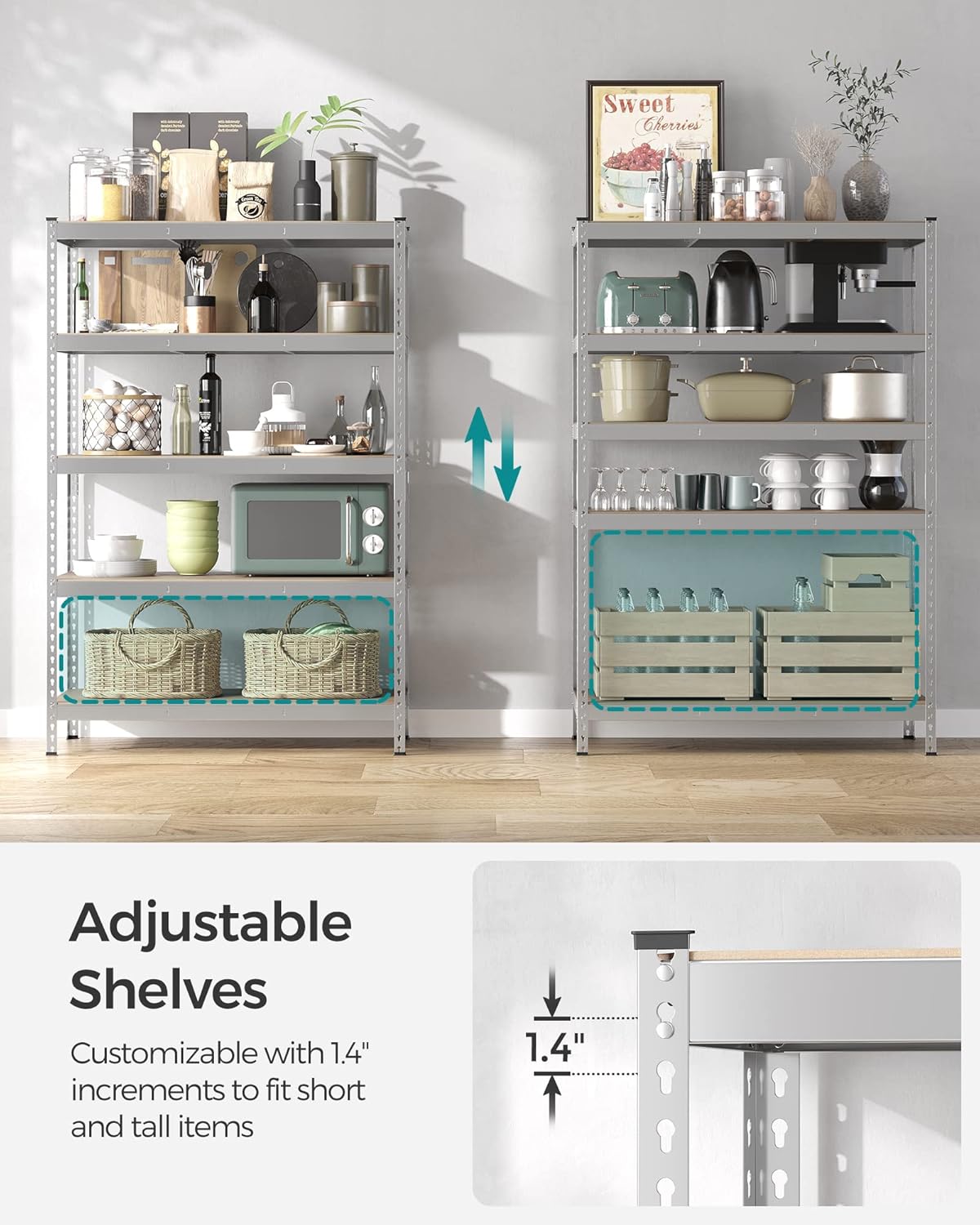 SONGMICS 5-Tier Storage Shelves, Load 2310 lb, Set of 2 Garage Storage, Boltless Assembly