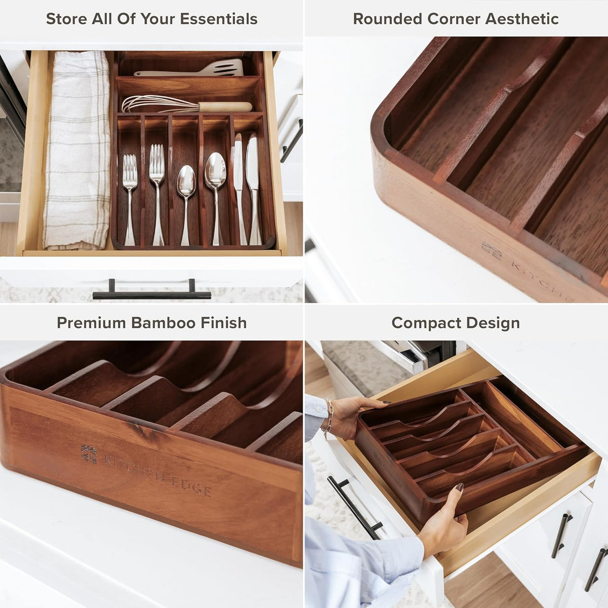 KitchenEdge Silverware Organizer - Cutlery, Flatware, and Utensil Holder for Kitchen Drawers, Fixed