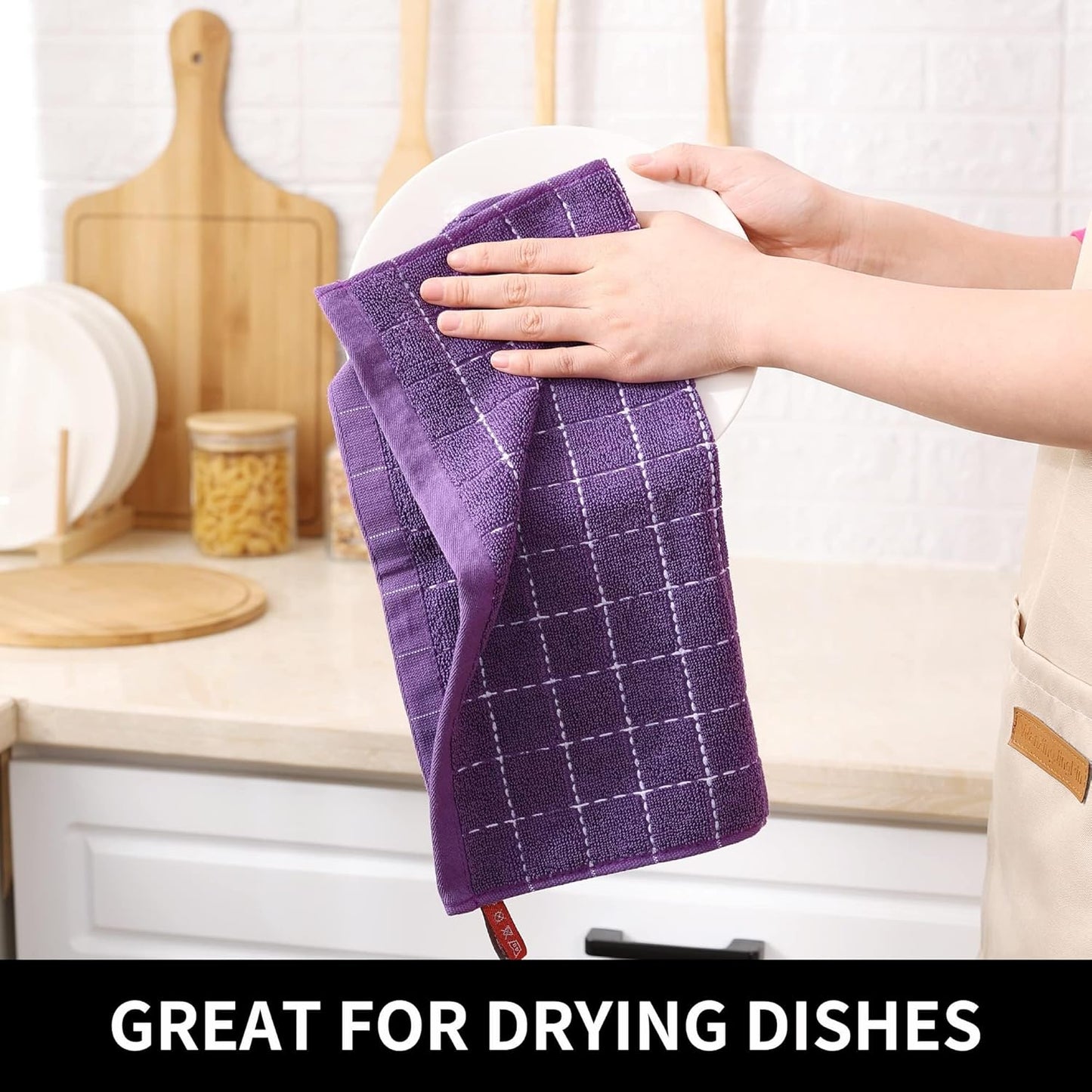 Homaxy 100% Cotton Terry Kitchen Dish Cloths, Ultra Soft and Absorbent Dish Towels for Kitchen