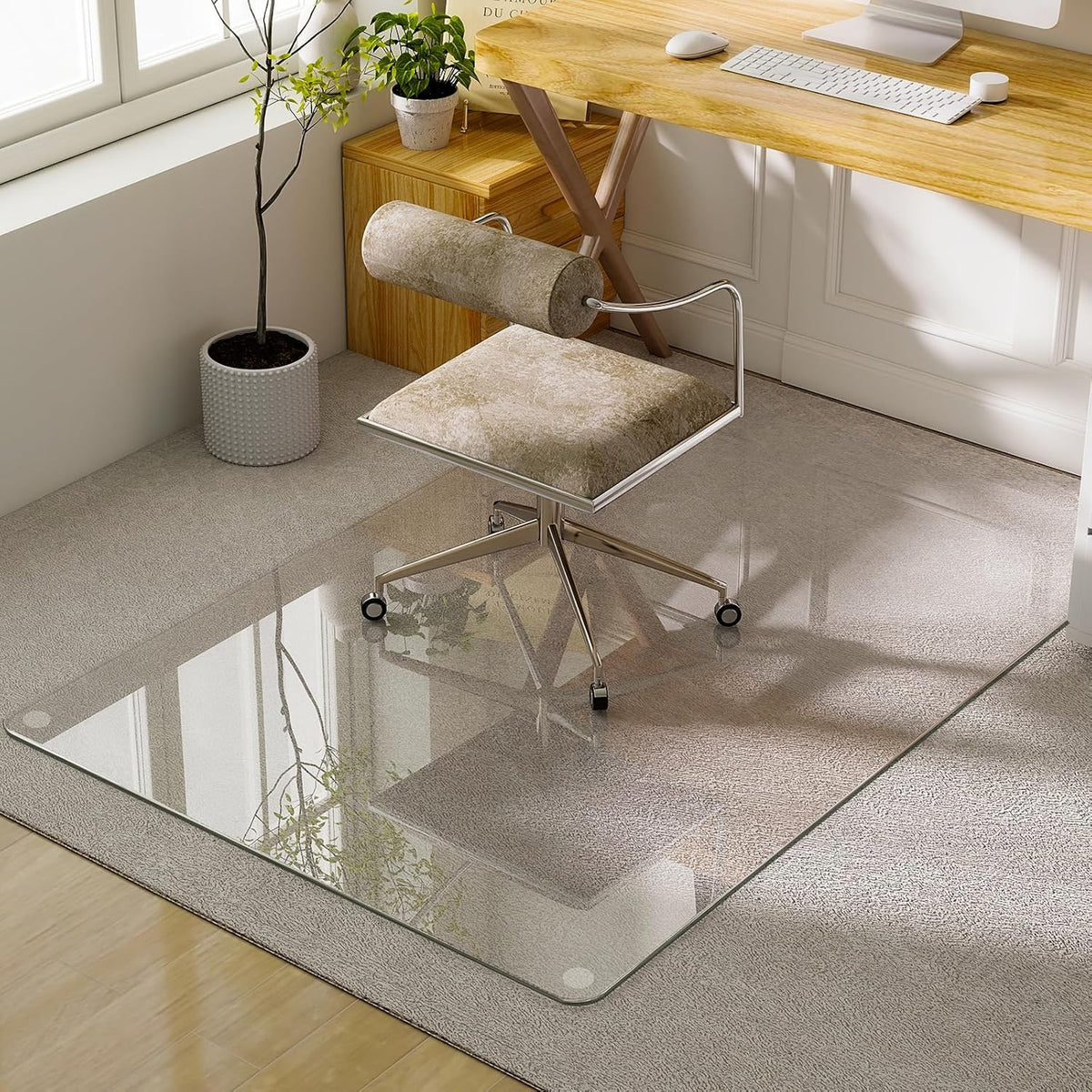 GLSLAND 54"x32" Tempered Glass Chair Mat Heavy-Duty Floor Protector for Carpet & Hard Floors