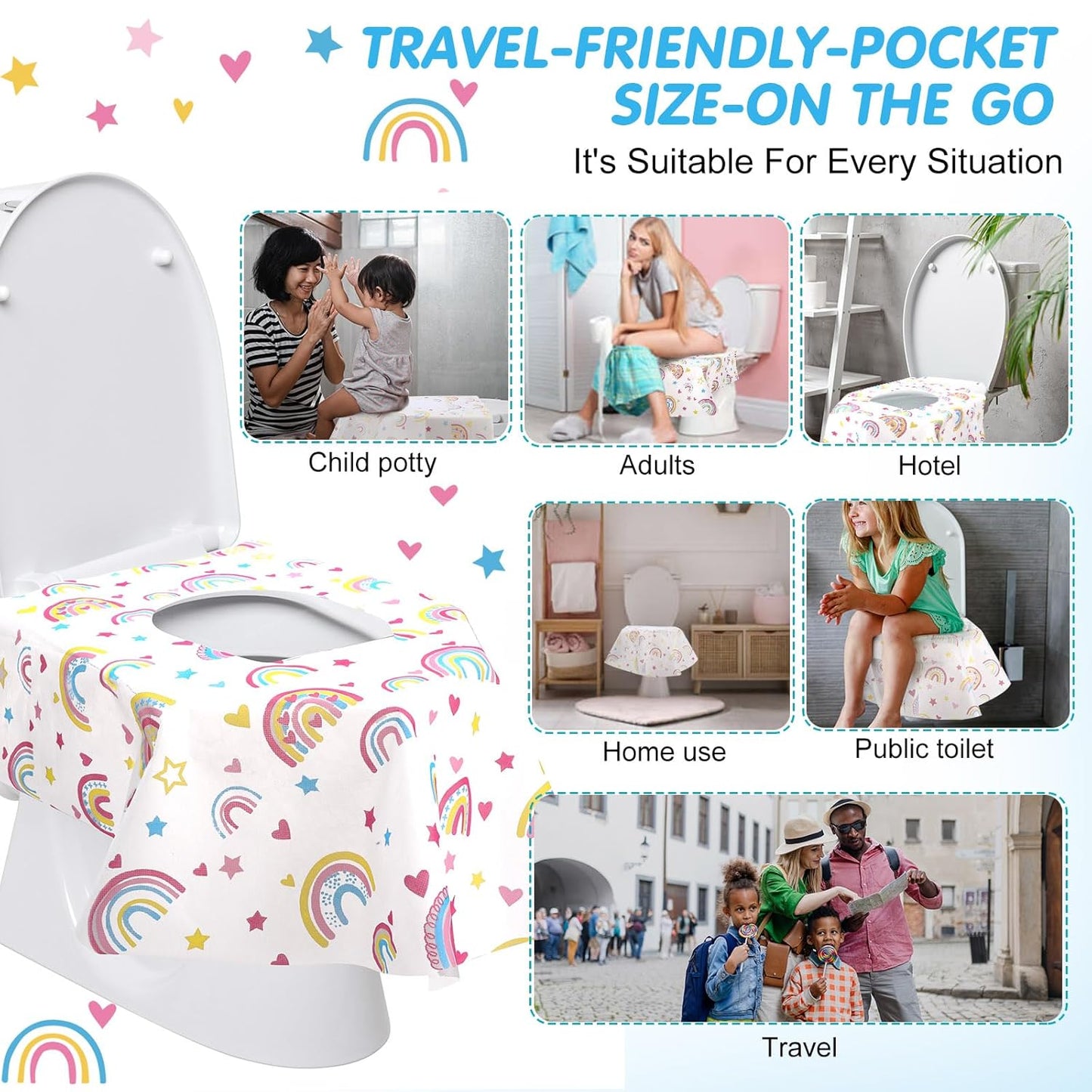 50 Packs Disposable Toilet Seat Covers Extra Large Individually Wrapped for Kids and Adults