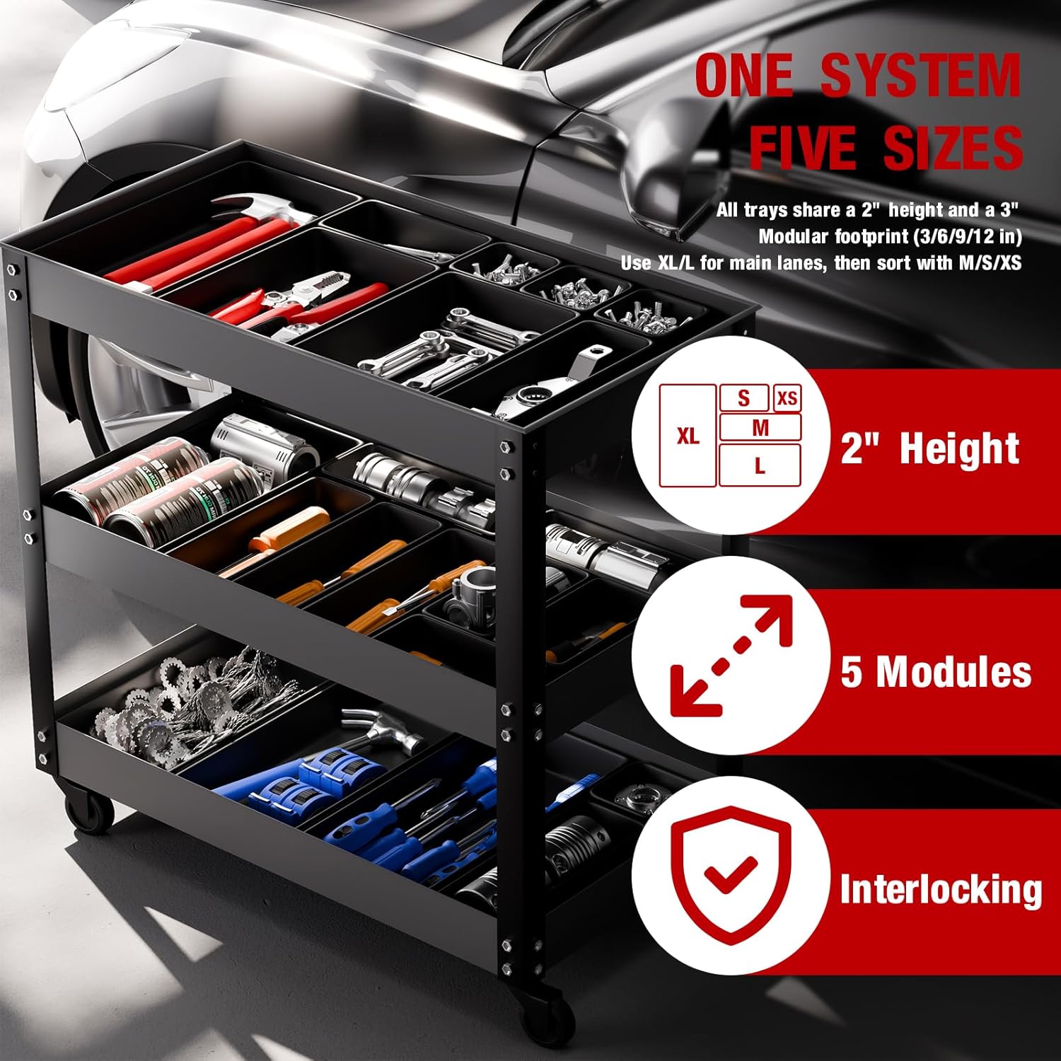 【48PCS & 5 Sizes】Tool Box Organizer Tray, Toolbox Drawer Organizer with Non-Slip Pads, Desk Drawer