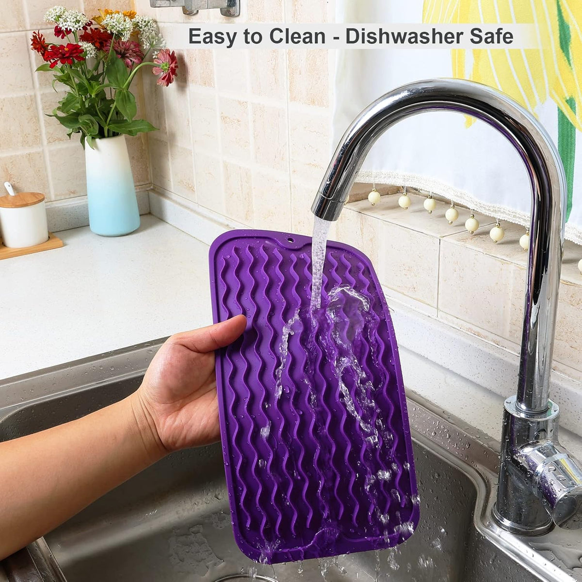 ZLR Silicone Dish Drying Mat for Kitchen Counter, Eco-Friendly Fast Dry Dish Mat, Easy Clean Multi