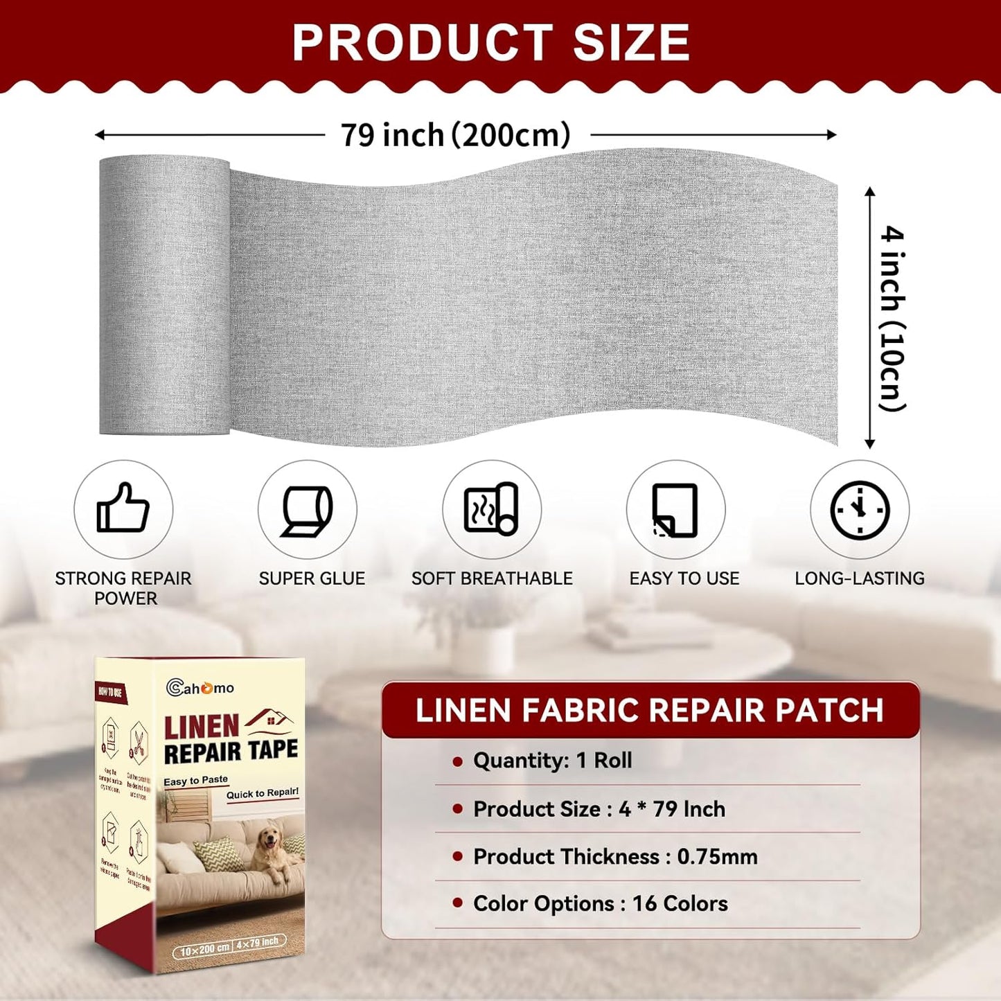 Linen Repair Tape 4x79 inch, Self Adhesive Fabric Patches, Linen Patch Tape Kit, Fabric Repair Tape