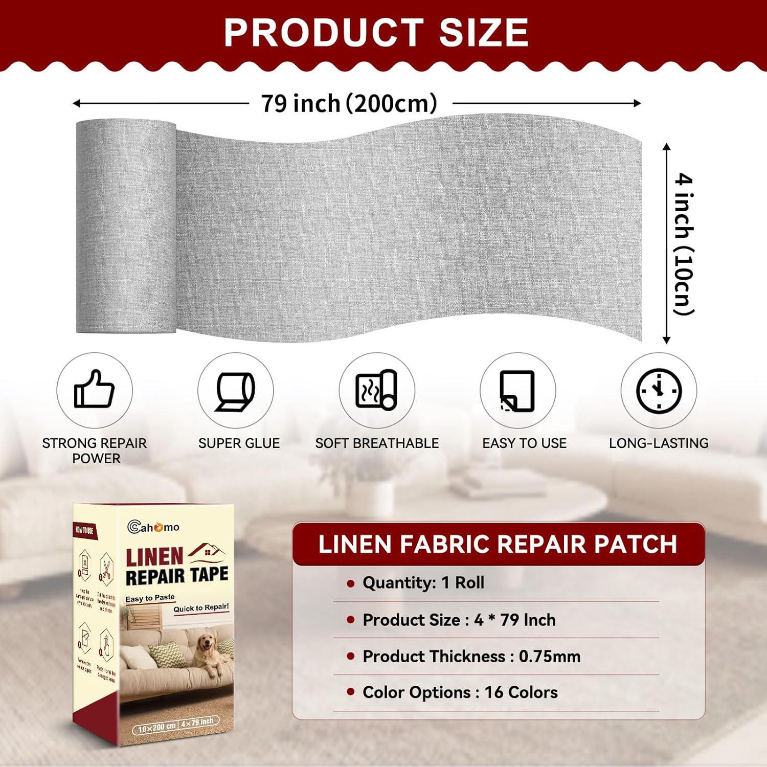 Linen Repair Tape 4x79 inch, Self Adhesive Fabric Patches, Linen Patch Tape Kit, Fabric Repair Tape