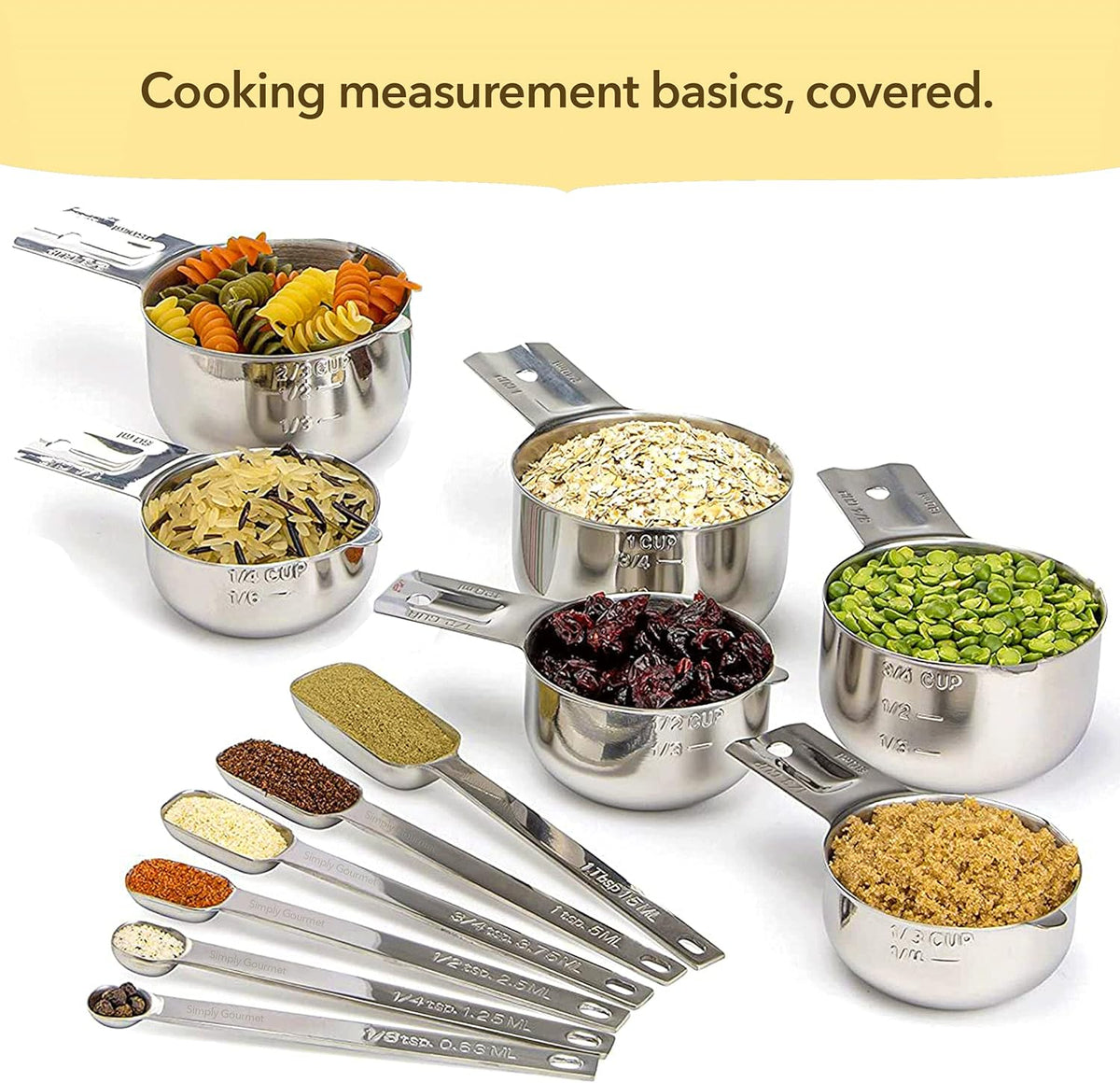 Simply Gourmet Measuring Cups and Spoons Set of 12 – Stainless Steel Kitchen Gadgets – Stackable